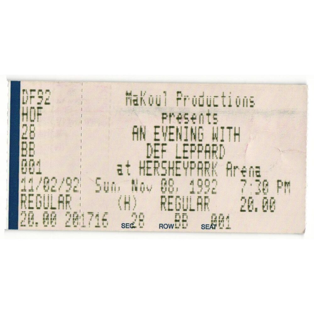 Vintage 1992 Def Leppard Concert Ticket Stub Hershey PA